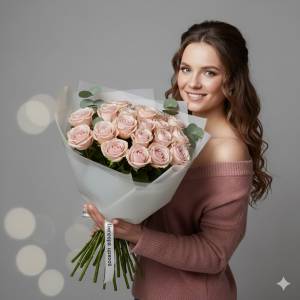 Букет из кустовой розы Бомбастик с эвкалиптом