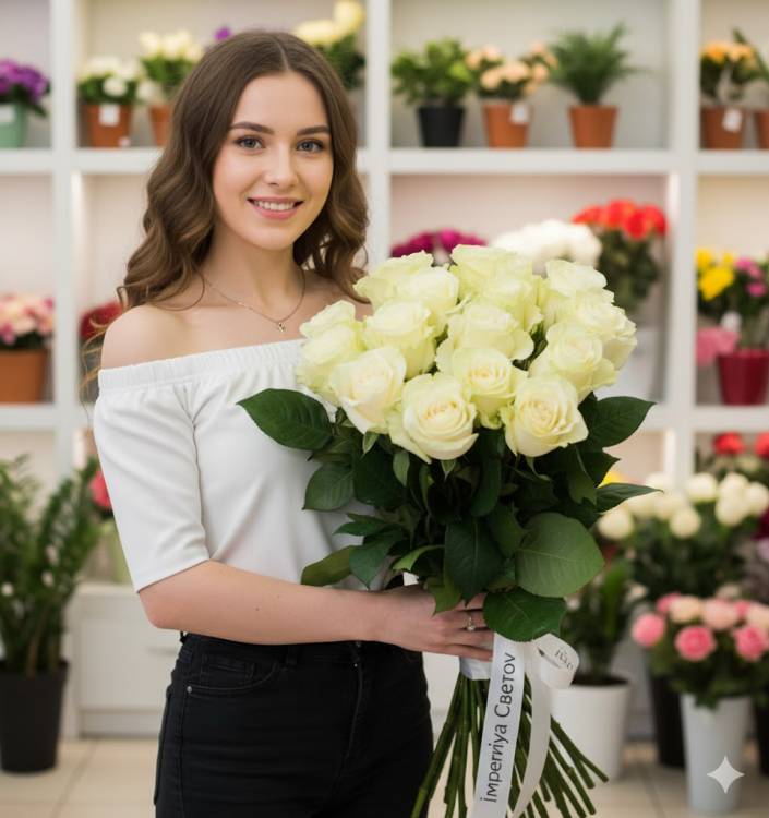 Букет из 15 белых роз 100 см