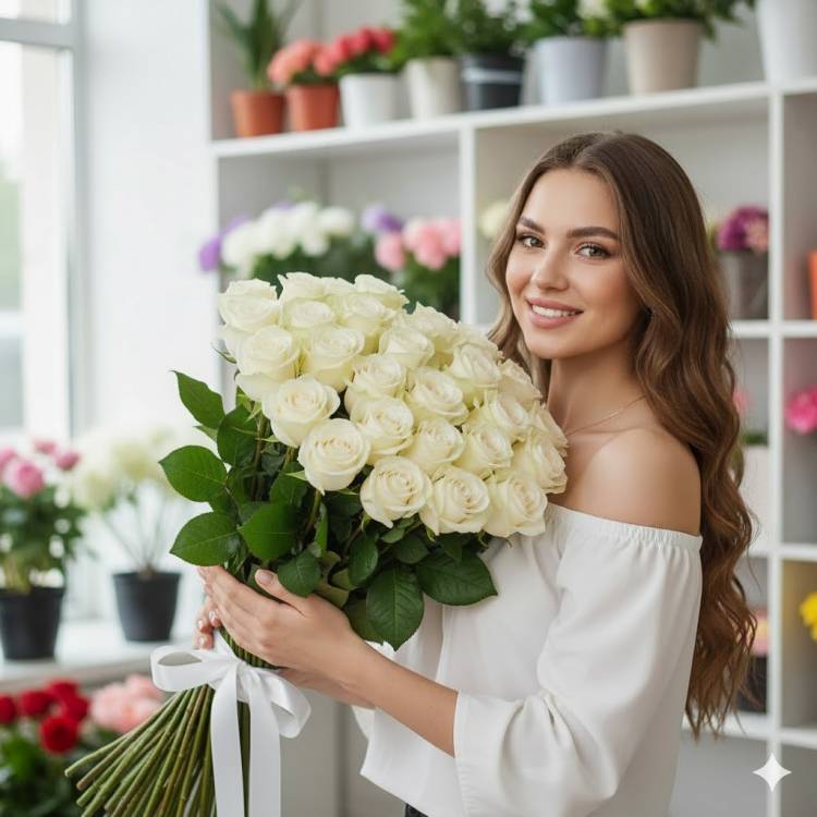 Букет из 25 белых роз 60 см Букет из 25 белых роз 60 см