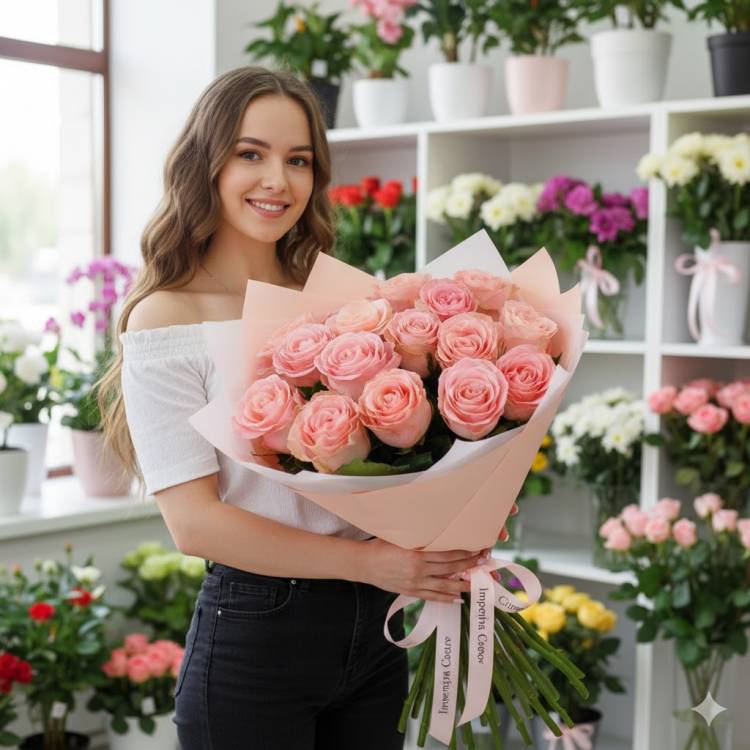Розовый букет из 15 роз Розовый букет из 15 роз