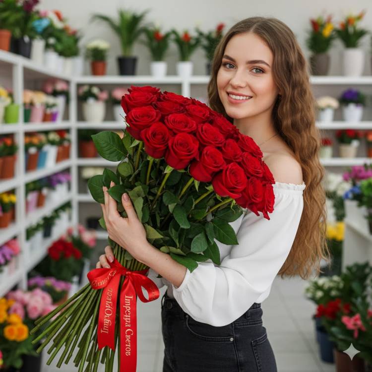 Букет из 15 красных роз 80 см Букет из 15 красных роз 80 см