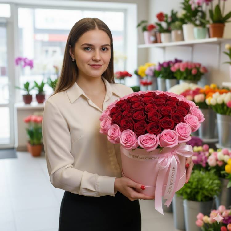 Красное сердце из розв коробке 
