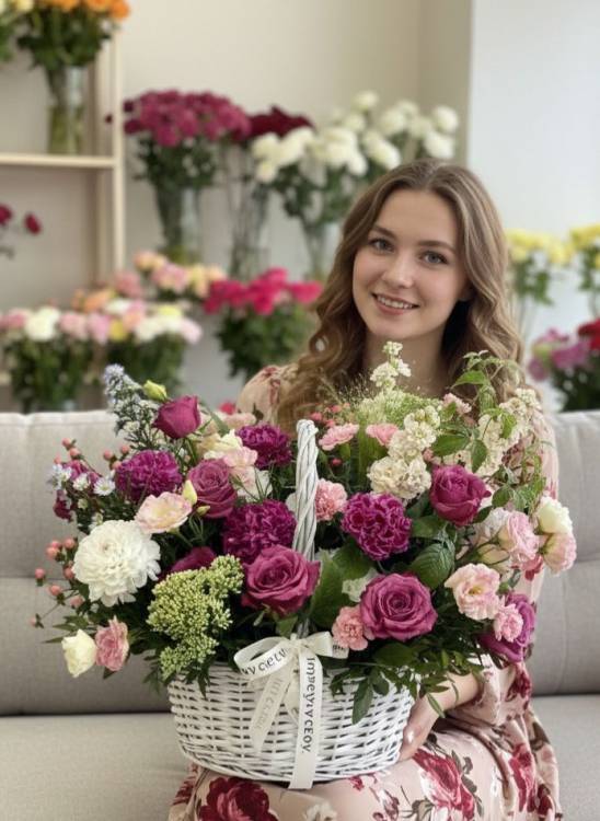 Букет с георгинами "Шотландское вино" Букет с георгинами "Шотландское вино"