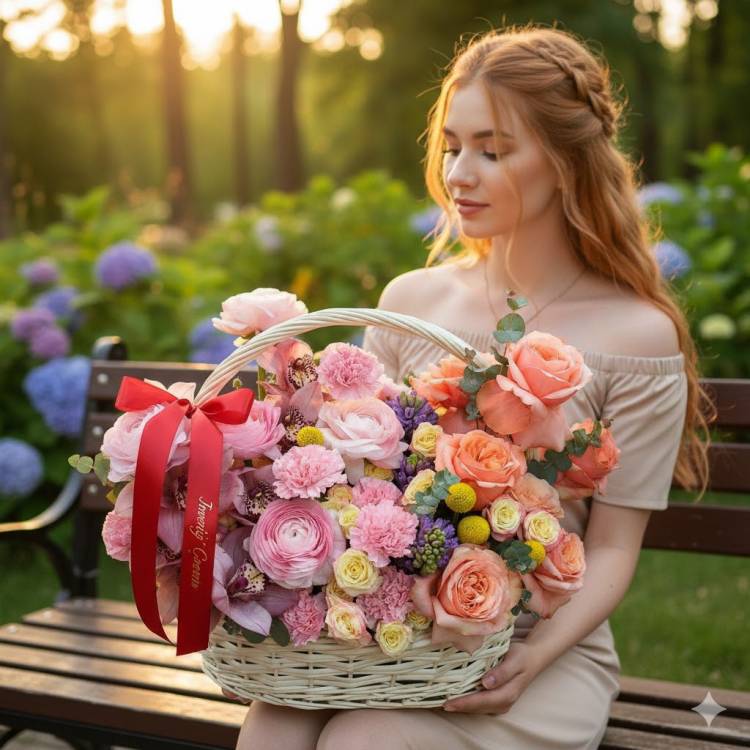 Букет с гиацинтами "Лукошко" Букет с гиацинтами "Лукошко"