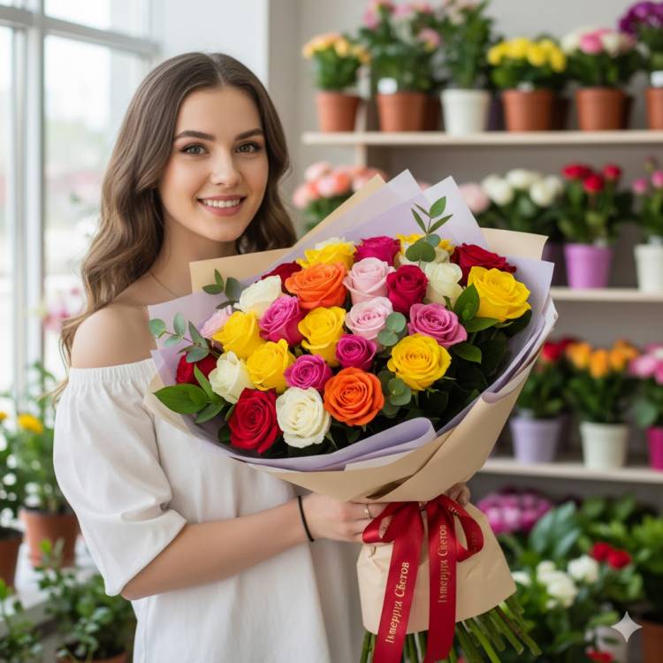 Букет из 15 микс роз 80 см Букет из 15 микс роз 80 см