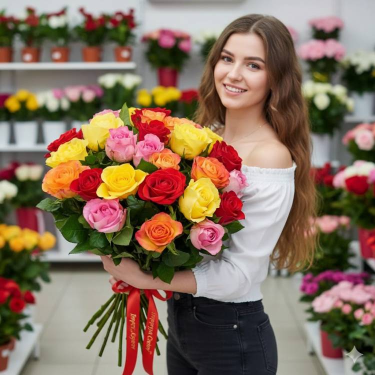 Букет из 15 микс роз 100 см Букет из 15 микс роз 100 см
